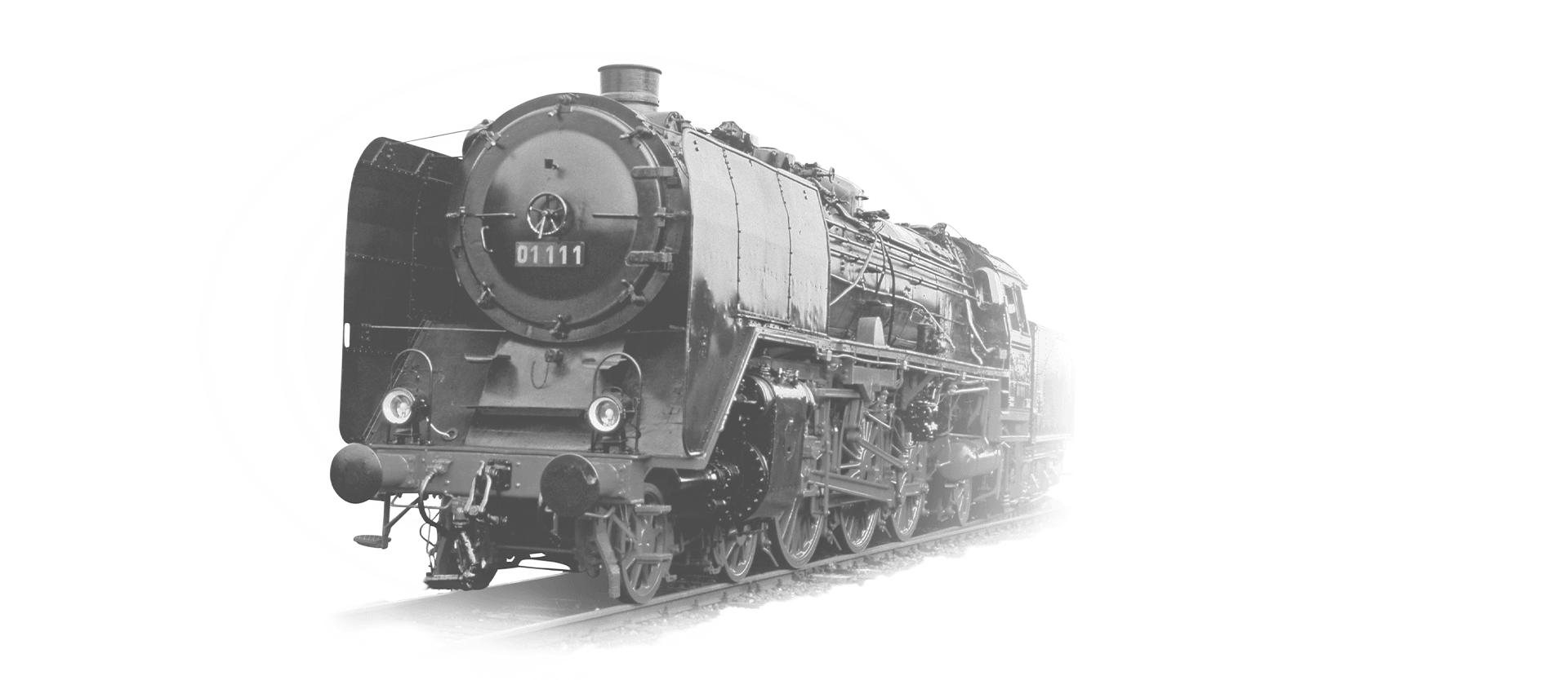 The locomotive 01-111 is going towards the camera in black and white