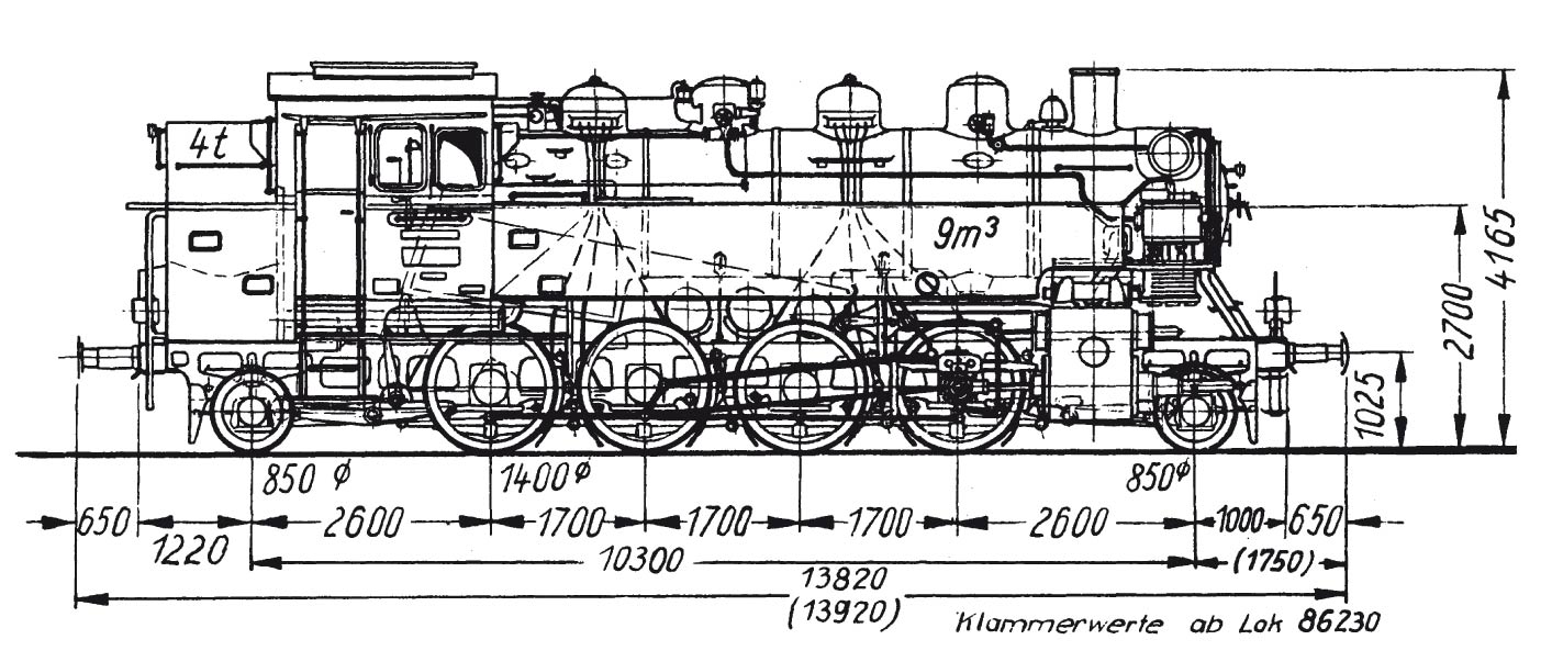 Technische Strichzeichnung der Lok 86-283