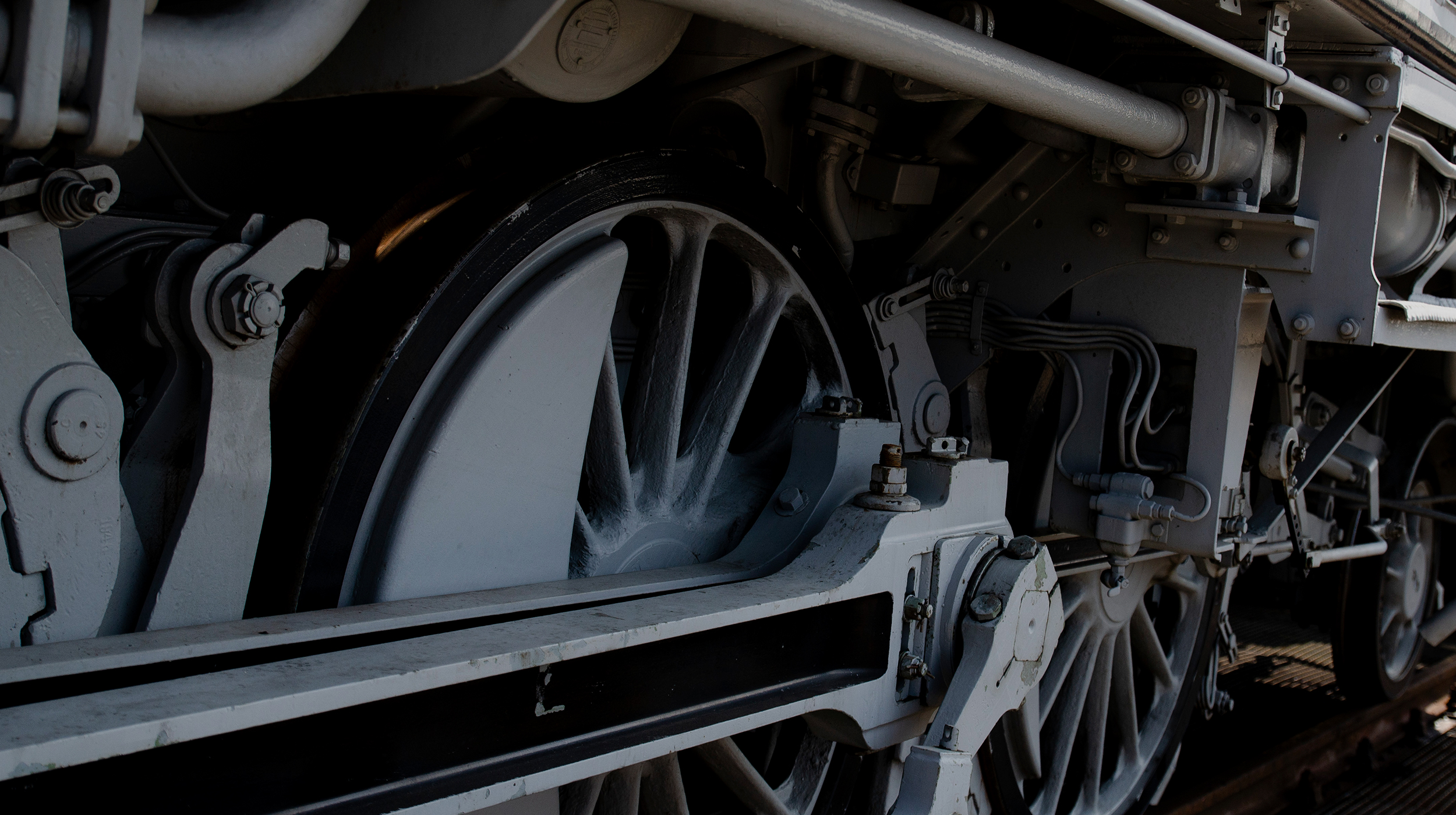 Close up of the trailing wheels of a locomotive