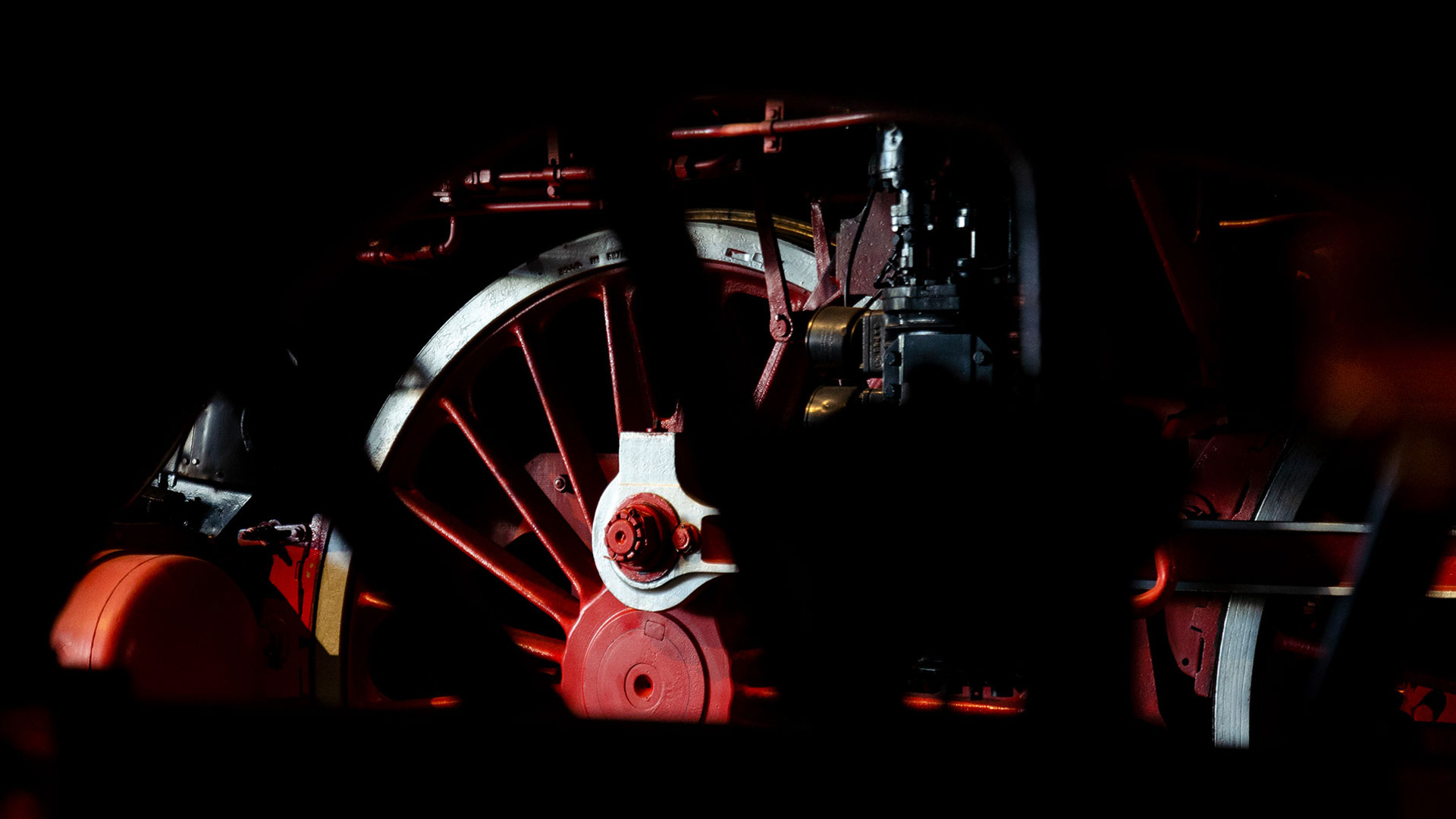 The wheel of a steam locomotive