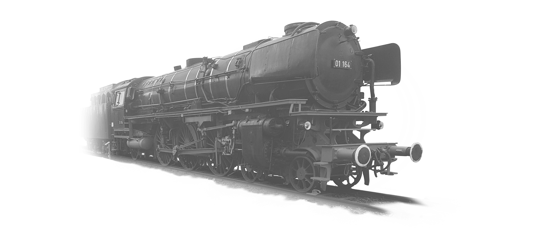 The locomotive 01-164 is coming towards the camera in black and white