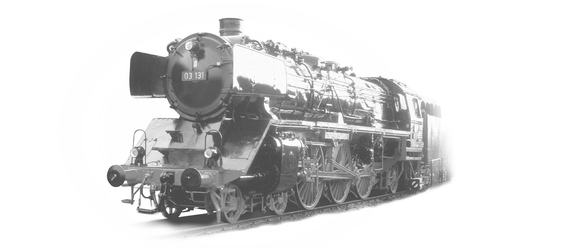 The locomotive 03-131 is coming towards the camera in black and white