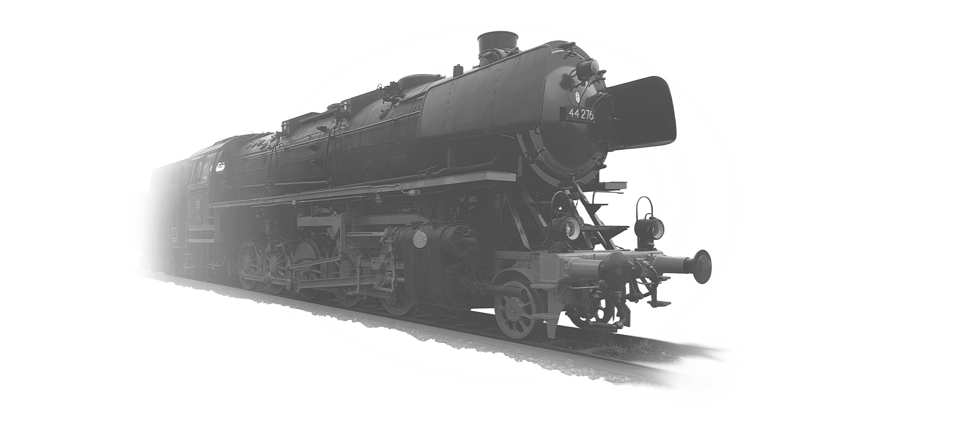 The locomotive 44-276 is coming towards the camera in black and white