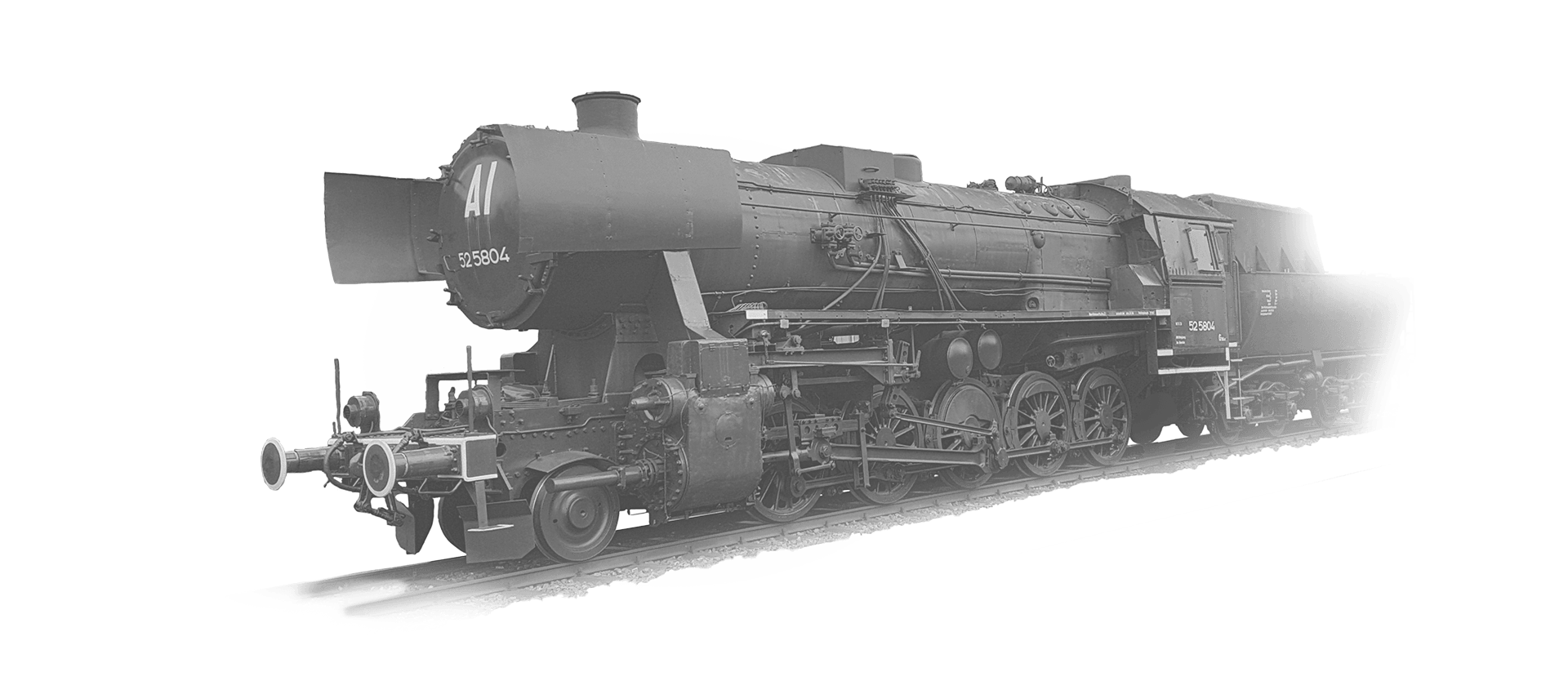 The locomotive 52-5804 in black and white