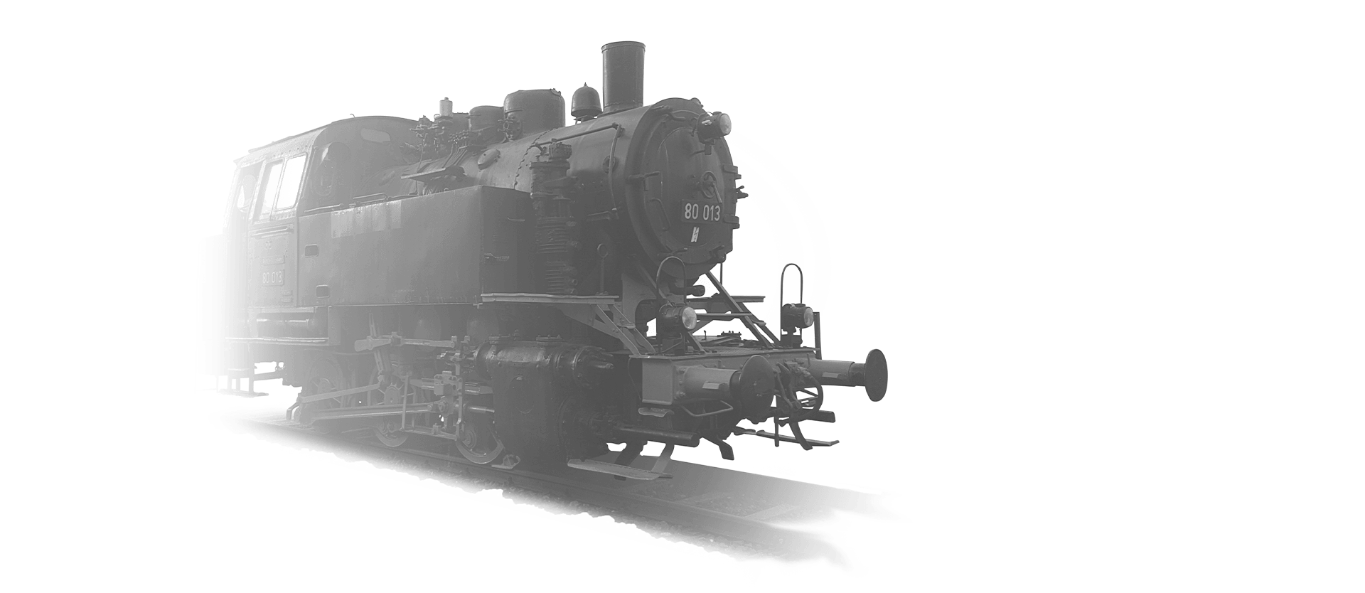 The locomotive 80-013 is coming towards the camera in black and white