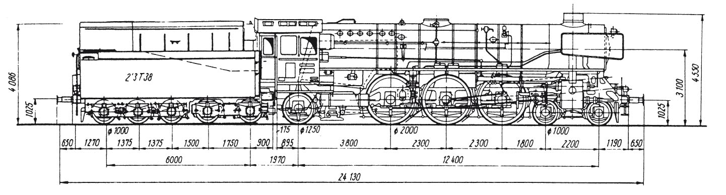 Technische Strichzeichnung der Lok 01-1061