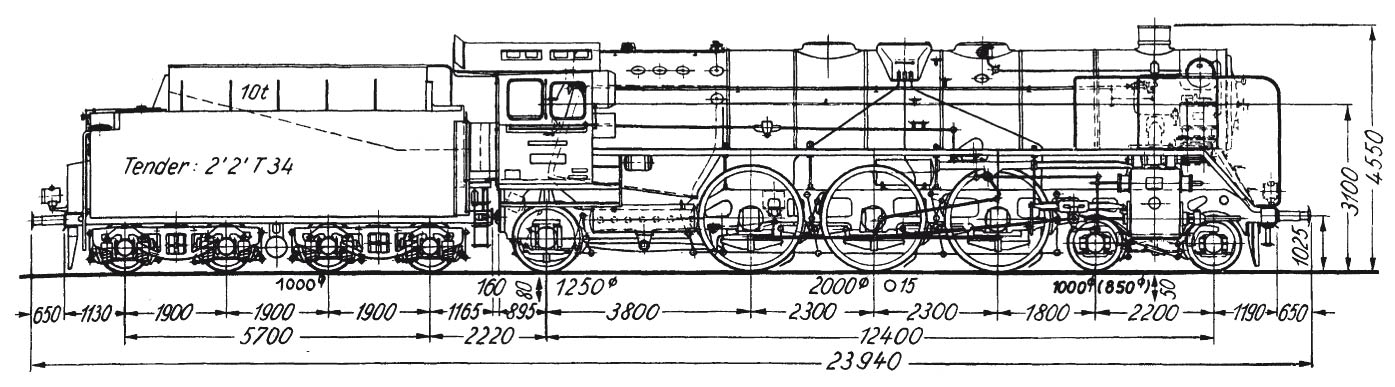 Technische Strichzeichnung der Lok 01-111