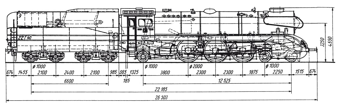 Technische Strichzeichnung der Lok 10-001