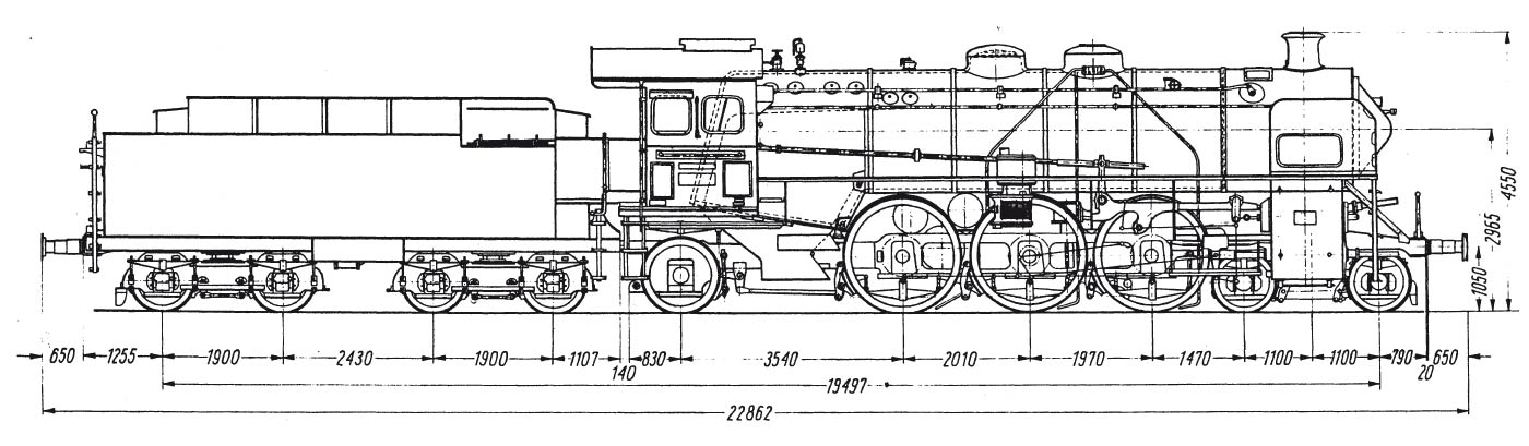 Technische Strichzeichnung der Lok 18-612