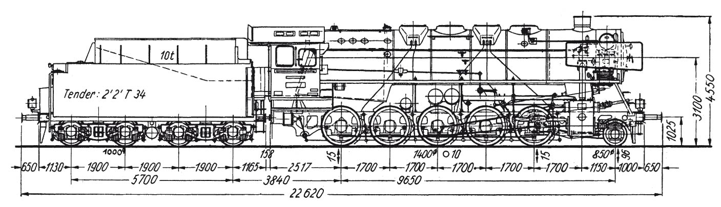 Technische Strichzeichnung der Lok 44-276