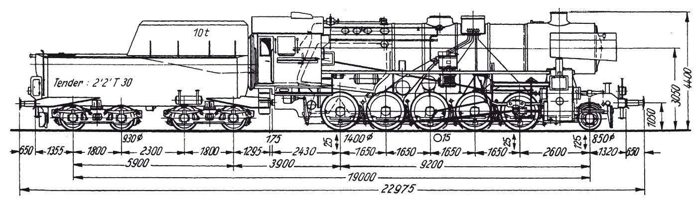 Technische Strichzeichnung der Lok 52-5804
