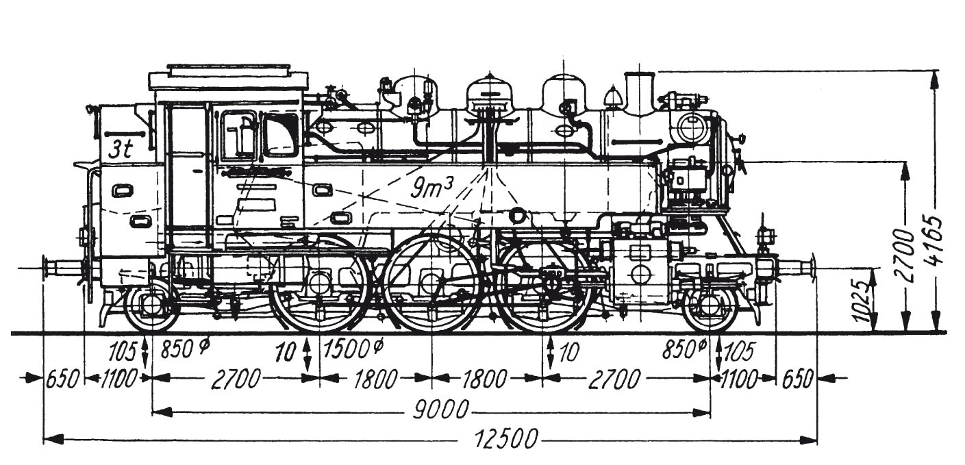 Technische Strichzeichnung der Lok 64-295