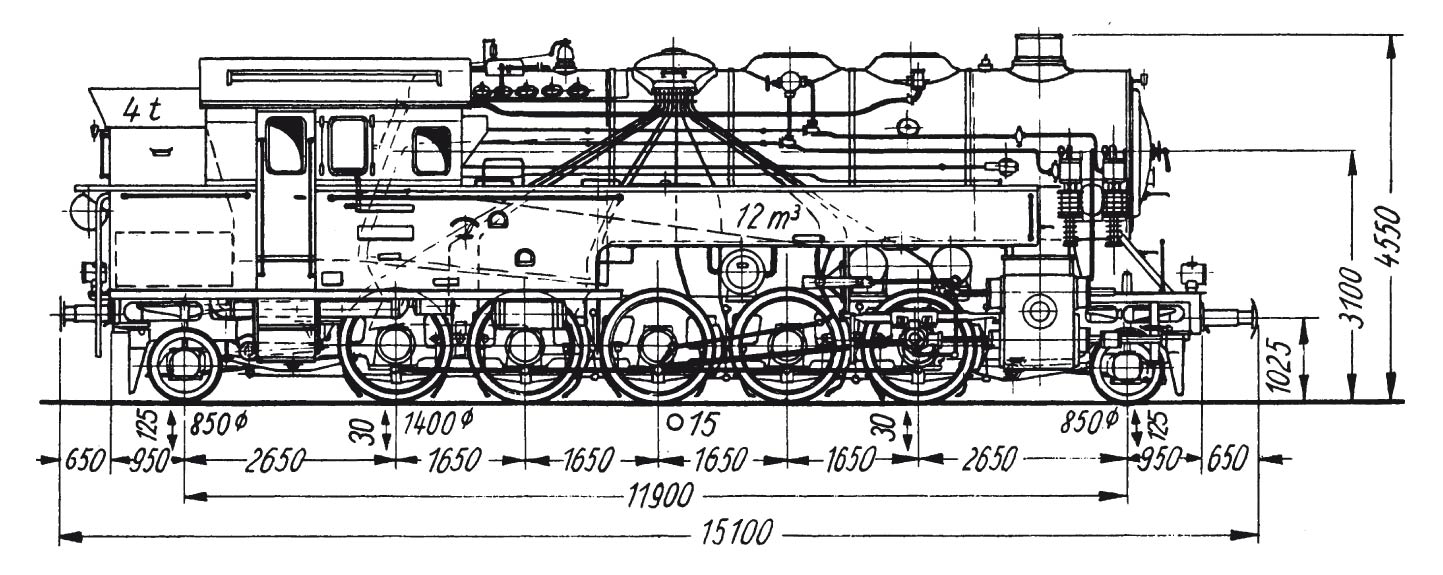 Technische Strichzeichnung der Lok 95-016