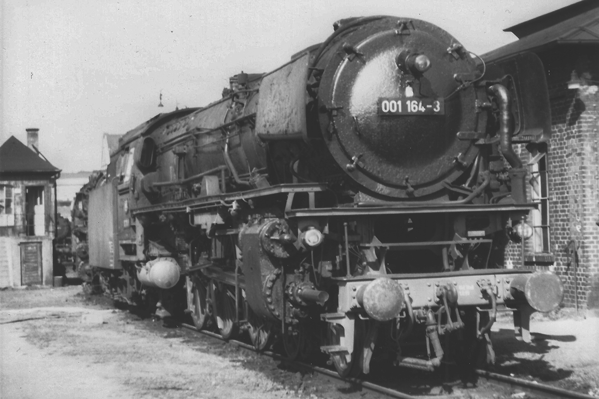 Steam locomotive 01-164 in black and white