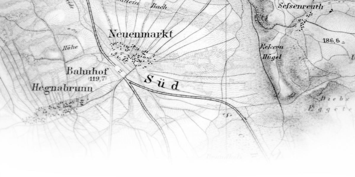 Neuenmarkt and Hegnabrunn on a map in black and white