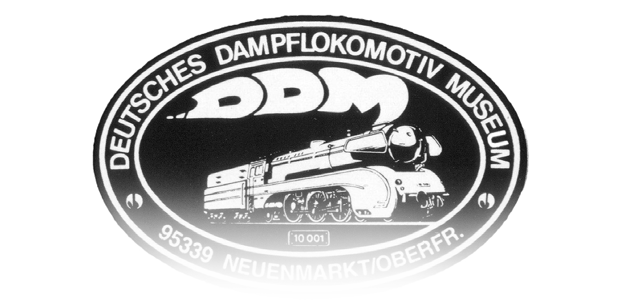Historical logo of the DDM with the locomotive 10-001 in the center