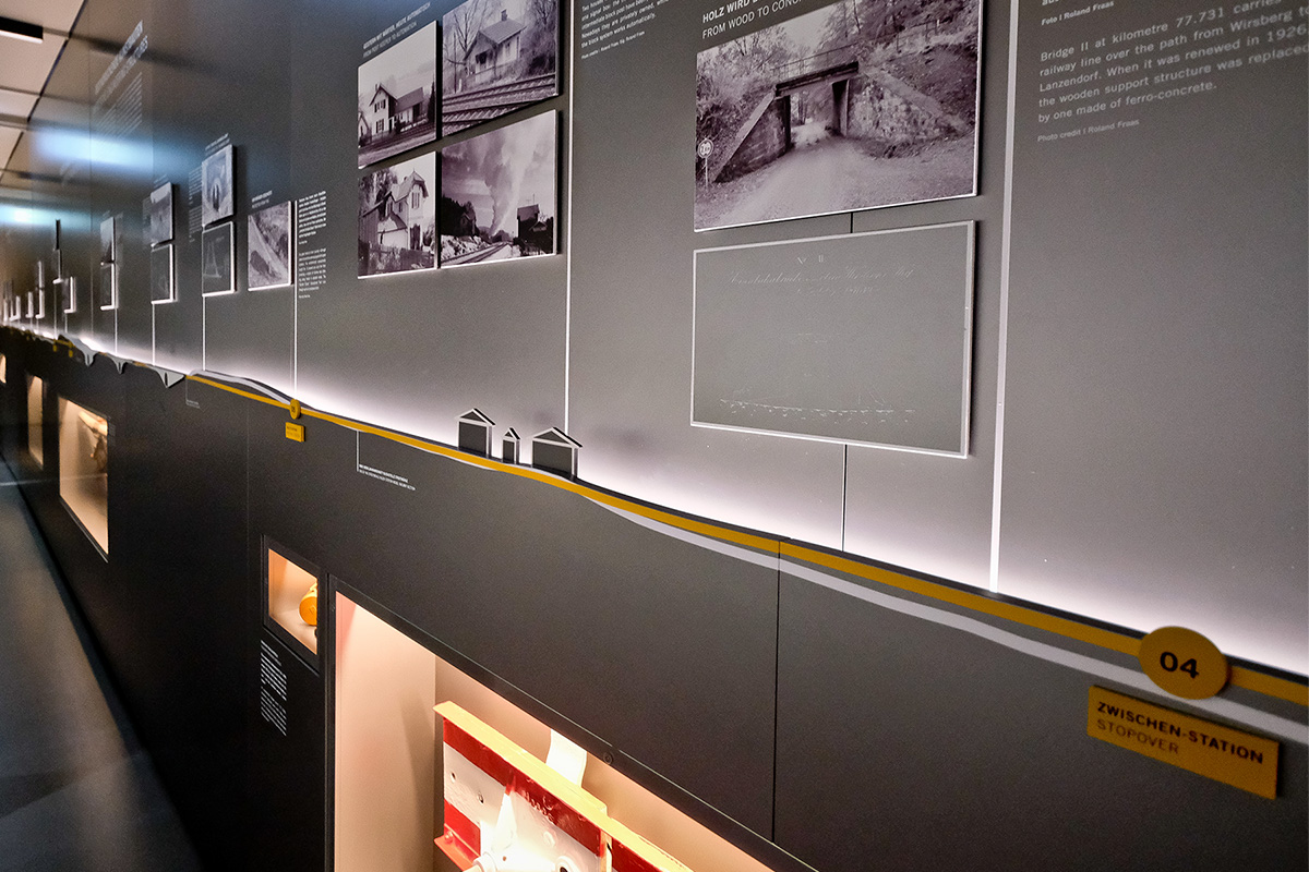 Wall with information about the „Schiefe Ebene“ exhibition