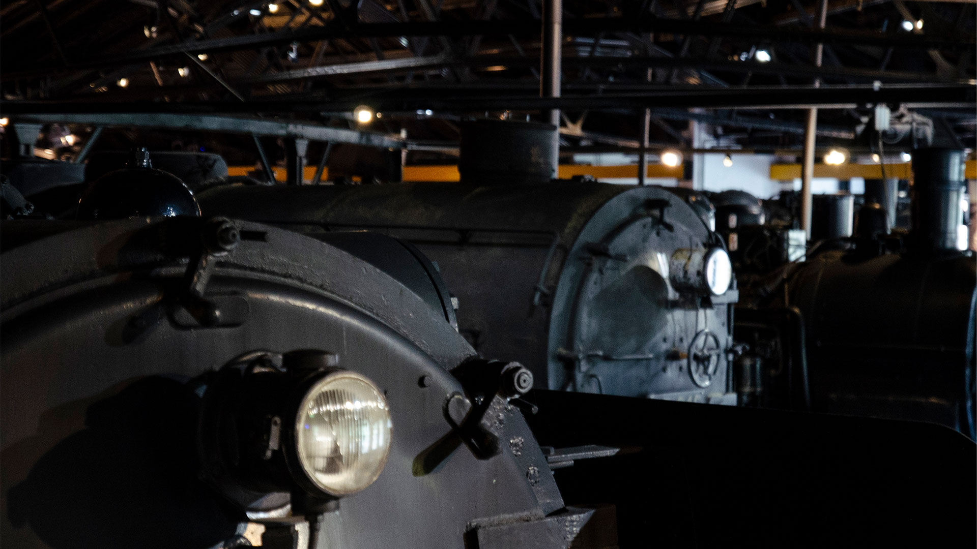 A row of steam locomotives